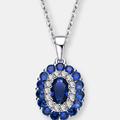 Genevive Sterling Silver Rhodium Plated And Sapphire Cubic Zirconia Pendant - Blue - 18