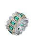 Genevive Genevive Sterling Silver Rhodium and 14K Gold Plated Emerald Cubic Zirconia Coctail Ring - Green - 5