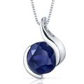 Peora Blue Sapphire Pendant Necklace Sterling Silver Round 2.75 Carat - Blue