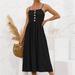 Anna-Kaci Smocked Back Button Dress - Black - XL