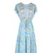 Anna-Kaci Floral Print Butterfly Sleeve Dress - Blue