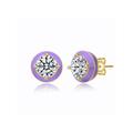 Rachel Glauber Young Adults/Teens 14k Yellow Gold Plated With Clear Cubic Zirconia Amethyst Enamel Round Stud Earrings - Purple