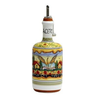 Artistica - Deruta of Italy Colli Umbri: Umbrian Landscape Aceto (Vinegar) Bottle With Metal Capped Dispenser.