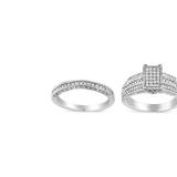 Haus of Brilliance .925 Sterling Silver 3/4 Cttw Prong Set Round Diamond Composite Engagement Ring and Band Set - Grey - 8