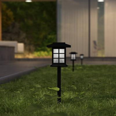 Merrick Lane Lantern Style All-Weather Outdoor LED Solar Lights, Black Solar Powered Lights for Pathway - Black
