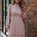 Anna-Kaci Shirred Neck Polka Dot Dress - Pink - L