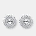 Genevive Sterling Silver White Gold Plated with Clear Cubic Zirconia Wreath Stud Earrings - White - 11MM W X 11MM L X 3.6MM D