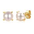Genevive Sterling Silver 14K Yellow Gold Plated With Round White Genuine Pearl Solitaire Stud Earrings - Gold - 6MM