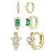 Rachel Glauber Rachel Glauber 14k Gold Plated with Emerald & Diamond Cubic Zirconia Halo Star 3-Piece Hoop Earrings Set - Green