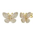 Rachel Glauber 14K Gold Plated With Diamond Cubic Zirconia French Pave Butterfly Stud Earrings - Gold