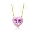 Rachel Glauber Young Adults/Teens 14k Yellow Gold Plated With Pink Cubic Zirconia Pink Enamel Heart Pendant Necklace - Pink