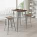 Merrick Lane 3 Piece Bar Table and Stools Set with 23.5" Square Silver Metal Table with Wood Top and 2 Matching Bar Stools - Grey