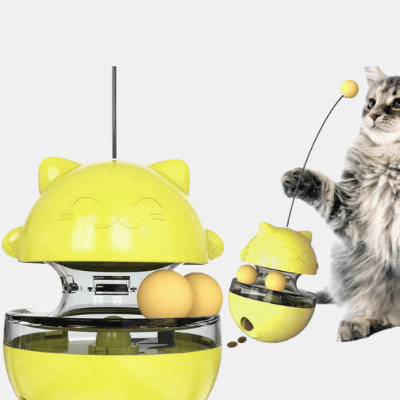 Vigor Turnable Balls Feeder Cats Toy IQ Training Leak Food Slow Feeder For Pet Cat - Yellow