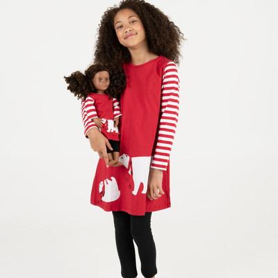 Leveret Matching Girl and Doll Cotton Polar Bear Dress - Red - 6Y