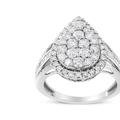 Haus of Brilliance .925 Sterling Silver 1 1/2 Cttw Round-Cut Diamond Pear Shaped Halo Cocktail Ring - White - 5