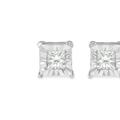 Haus of Brilliance .925 Sterling Silver 1/4 Cttw Princess-Cut Square Near Colorless Diamond Solitaire Miracle-Plate Stud Earrings - Grey - OS