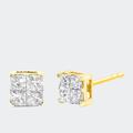 Haus of Brilliance 10K Yellow Gold Plated .925 Sterling Silver 1.0 Cttw Princess-Cut Diamond Composite Multi Stone Stud Earrings - Yellow - OS