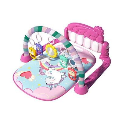 Fresh Fab Finds 2 In 1 Baby Gym Play Mat Tummy Time Mat Musical Activity Center with 5 Rattle Toys 422 Melodies for 0-12 Months Old Space Dinosaur Unicorn - Pink