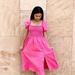 Anna-Kaci Smocked Puff Sleeve Dress - Pink - L