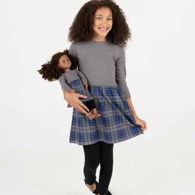 Leveret Matching Girl & Doll Plaid Cotton Skirt Dress - Grey - 12Y