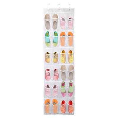 Fresh Fab Finds Over The Door Shoes Rack 24-Pocket Crystal Clear Organizer 6-Layer Hanging Storage Shelf For Shoes Slippers Small Toys Closet Cabinet - White