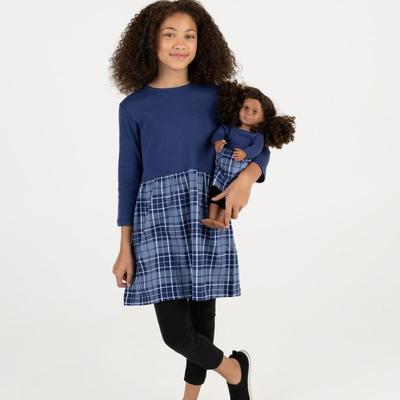 Leveret Matching Girl & Doll Plaid Cotton Skirt Dress - Blue - 3Y
