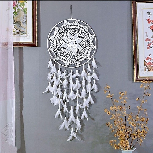 indischer großer Traumfänger handgefertigtes Geschenk Federhaken Blume Windspiel Ornament Wandbehang Dekor Kunst Boho-Stil Image