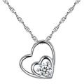 Ashosteey Sterling Silver Diamond Double Heart Pendant Necklace Jewelili Double Heart Necklace Pendant with Natural White Round Diamonds in Sterling Silver