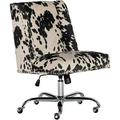 Transitional Fabric Cow Print Armless Office Chair In Black/Beige
