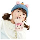 Dyfzdhu Convertible Flip Top Gloves Winter Wool Cashmere Cartoon Half Finger Gloves With Mitten Cover For Toddler Kids Girls Boys White