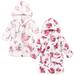 Hudson Baby Infant Girl 2Pc Plush Animal Face Bathrobe Pink Floral Rose 0-9 Months