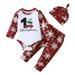 kpoplk First Christmas Baby Girl Boy Outfit Boys Girls Long Sleeve Christmas Plaid Cartoon Snowflake Printed Red 9-12 M