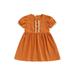 Canis Round Neck Patchwork A-line Dress with Contrast Color Puff Sleeves