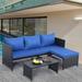 3-Piece Outdoor PE Rattan Furniture Set Patio Black Wicker Conversation Loveseat Sofa Sectional Couch Khaki Cushion