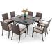 durable & William 9 Pieces Patio Dining Set for 8 Outdoor Furniture with 1 X-Large E-Coating Square Metal Table and 8 Grey Portable Folding Sling Chairs Outdoor Table & Chairs f