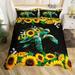 Sunshine Sunflower Duvet Cover 3pcs Soft Comforter Cover for Women Girls Morden Black Floral Bedding Set 1 Duvet Cover+2 Pillow Shams Queen Size