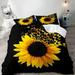 Sunshine Sunflower Duvet Cover 3pcs Soft Comforter Cover for Women Girls Morden Black Floral Bedding Set 1 Duvet Cover+2 Pillow Shams Queen Size