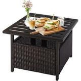 Patio Rattan Umbrella Side Table Bistro Wicker Side Table Stand with 1.57 Umbrella Hole Outdoor Bistro Leisure Coffee Table for Garden Poolside Deck