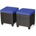 LLBIULife Wicker Ottoman Set of 2 All Weather Rattan Patio Ottoman Set Outdoor Foot Patio Foot Stool with Waterproof & Removable Cushions for Balcony Backyard Garden Poolside (Navy