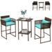 AVAWING 3PCS Patio Wicker Bar Set Bistro Set with Barstools Outdoor Bar Height Table and Chairs Set Steel Frame w/ Extra Set of Cushion Covers Turquoise/Dark Gray