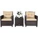 LLBIULife 3PCS Patio Set Outdoor Rattan Wicker Conversation Set Patio Bistro Sofa Set with Washable Cushions and Tempered Glass Top Coffee Table