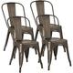 LLBIULife Iron Metal Dining Chair Stackable Indoor-Outdoor/Classic/Chic Industrial Vintage Chairs Bistro Kitchen Cafe Side Chairs with Back Set of 4 (Black)