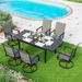 durable 7 Pieces Patio Dining Set Rectangular Expandable Black Metal Table with 9 Padded Textilene Fabric Swivel Chairs Outdoor Furniture Set for Garden Poolside Backyard Porch