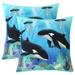 Set Of 2 Cute Killer Whale Pillow Covers Jellyfish Throw Pillow Covers 22x22 Inch Seafloor Cushion Cases Cartoon Marine Animal Decorative Pillow Covers Reversible Soft Teens Blue Soft Bedroom