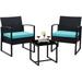 LLBIULife 3 Pieces Patio Set Outdoor Wicker Patio Bistro Set Conversation Rattan Chair Set 3 PCS with Coffee Table for Yard & Bistro (Blue)