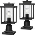 Outdoor Post Light 2 Pack 1-Light Exterior Post Lantern with Pier Mount Base Lamp Post Light Fixture in Black Finish with Cylinder Glass 6.7 W x 15 H 2353/1G-2PK