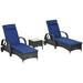 Outsunny Pool Furniture 2 Lounge Chairs & Table Wheels Cushioned Blue