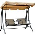 2-Seat Patio Swing Chair Outdoor Porch Swing Glider with Adjustable Canopy Cup Holders and Storage Tray for Garden Poolside Backyard