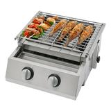 2 Burners Gas BBQ Grill Stainless Steel 2 Burner Tabletop Propane Gas Grill Outdoor BBQ Camping Griddle