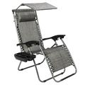 Infinity Zero Gravity Chair with Awning Outdoor Lounge Patio Chairs with Pillow and Utility Tray Adjustable Folding Recliner for Deck Patio Beach Yard Grey